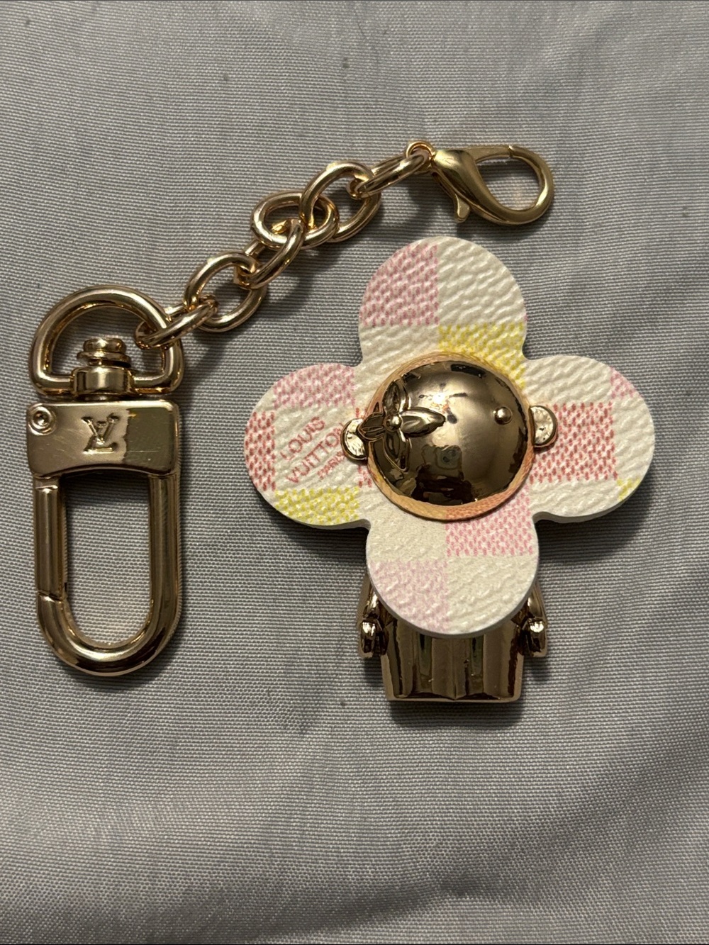 Louis Vuitton Pink, Cream & Yellow Check Flower Key Holder Charm